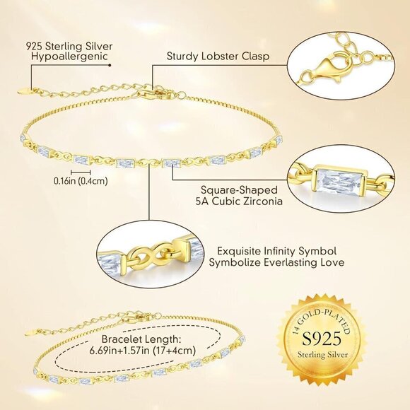 Sterling Silver Birthstone Bracelets for Women Dainty Simple Charm Bracelet - Picture 4 of 6